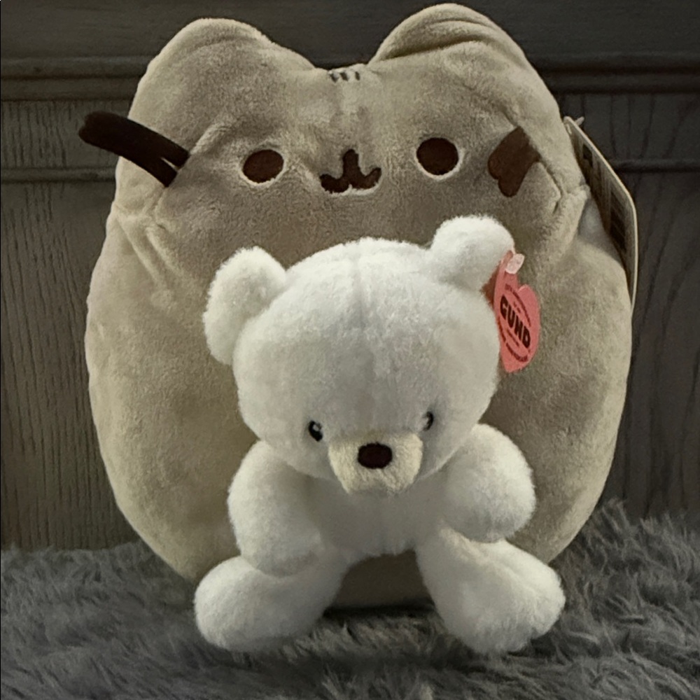 Pusheen 125th anniversary Cute Tan Cat and White Bear Plush Set
